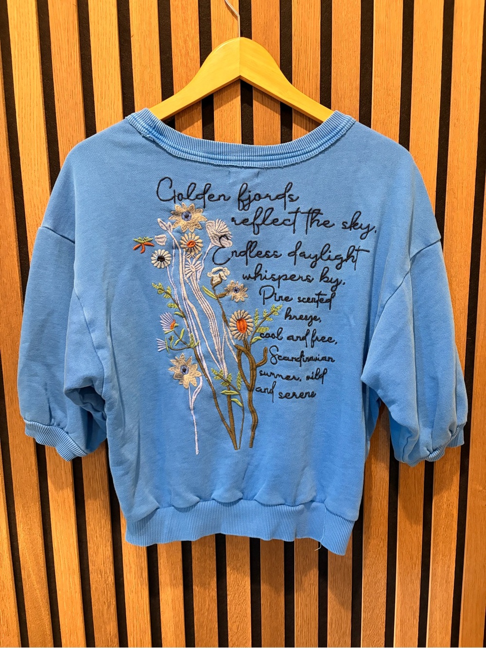 Anthropologie Pilcro Bubble Sweatshirt Cobalt with embroidered back. - Picture 2 of 3